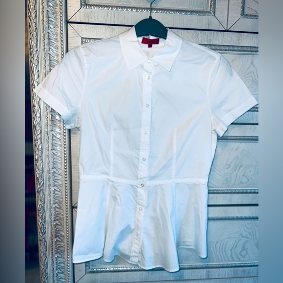 Short-Sleeve Stretch-Cotton Peplum Shirt - Picture 1 of 3